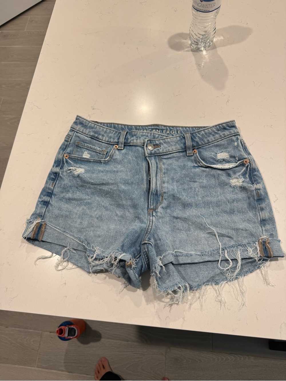 American Eagle Outfitters Light Blue Distressed Denim Mom Shorts